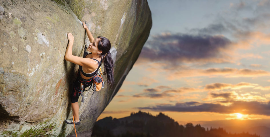 woman attempting an onsight in climbing