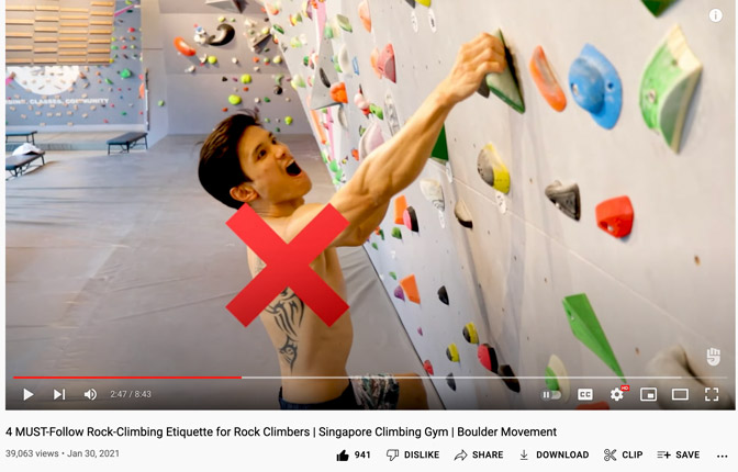 climbing shirtless is considered inappropriate in signaporean climbing gyms