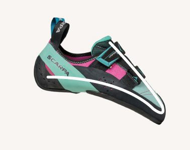 The upper of a climbing shoe is the leather or synthetic part of the shoe without the rubber soles and randing.