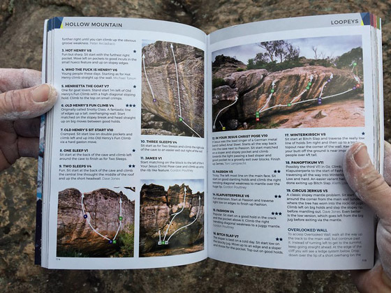 bouldering guidebooks are useful for identifying boulder problems outdoors