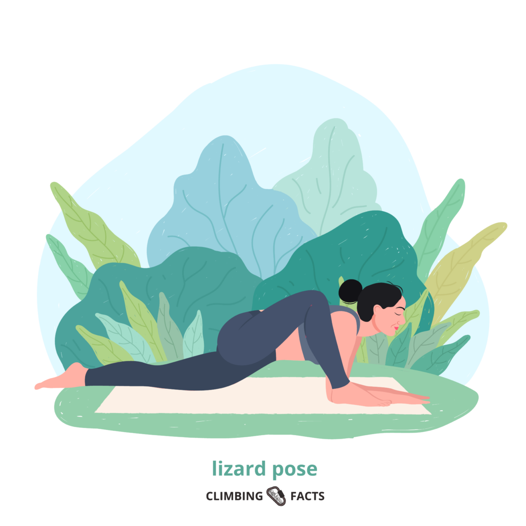 lizard pose is a great stretch for the hips and hamstrings to increase flexibility in rock climbers