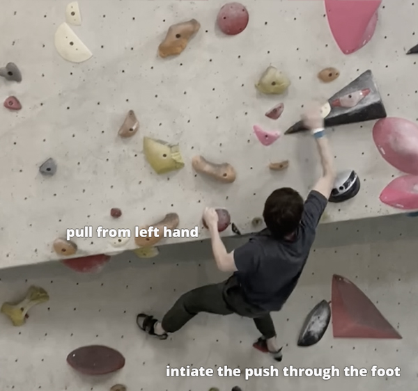 next initiate the movement by pushing through the feet and pulling from your hands